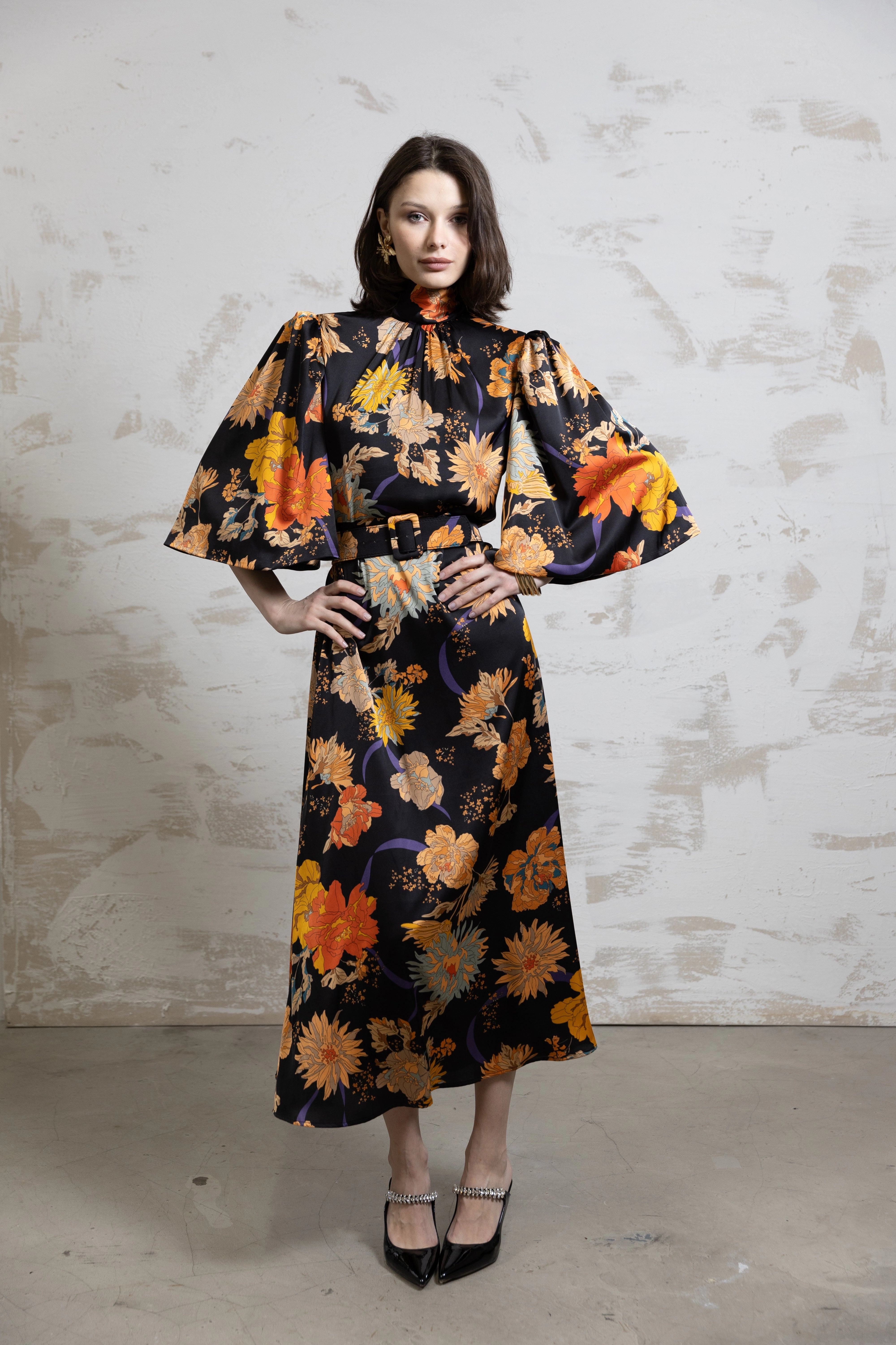 Scarlette Midi Floral Dress Delicate Edge Flattering bodycon dress