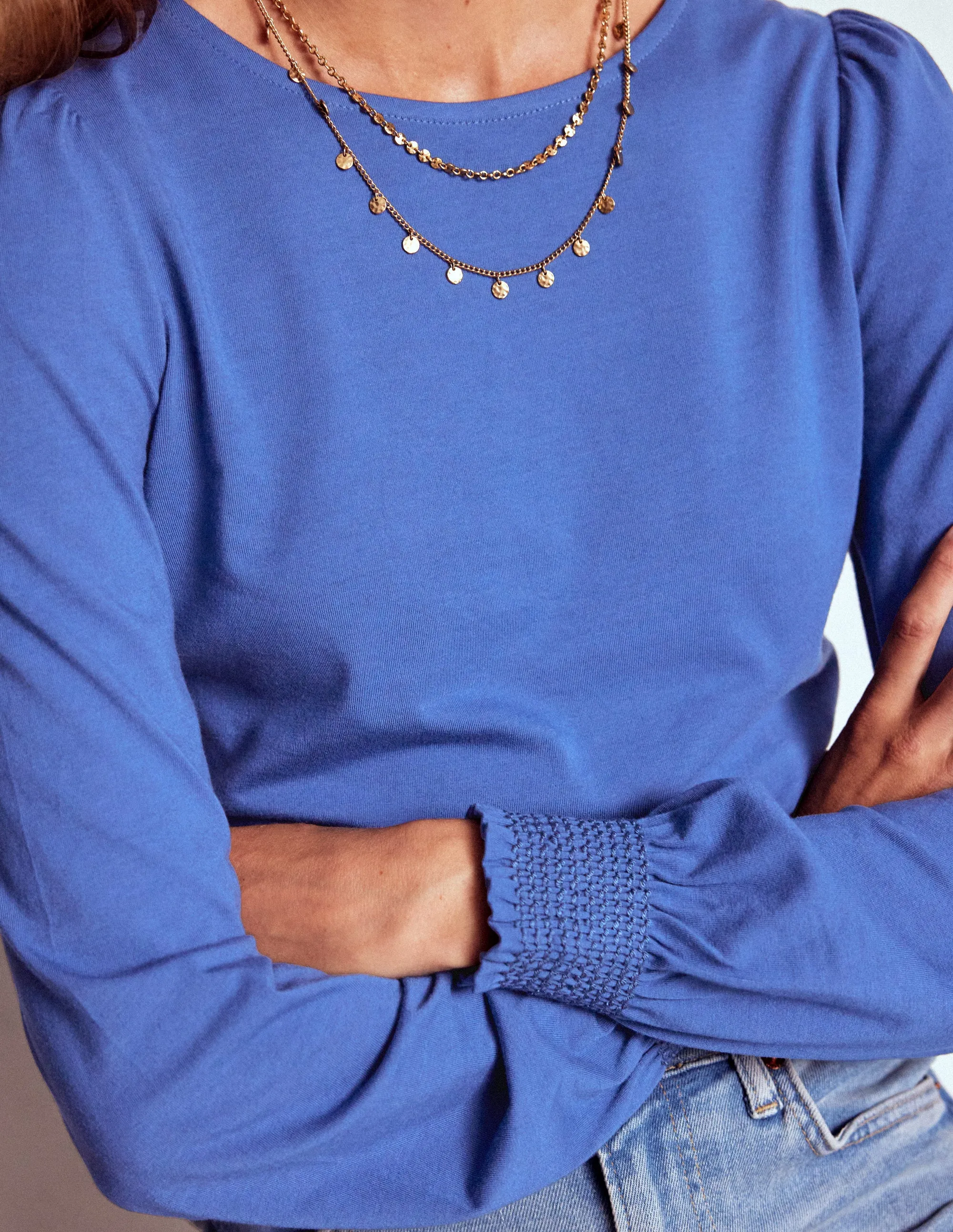 Smocked Cuff Supersoft Top-Denim Blue Cool and Breezy