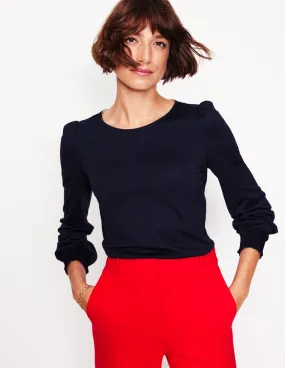 Reflective Trims UltraFineMesh Smocked Cuff Supersoft Top-Navy