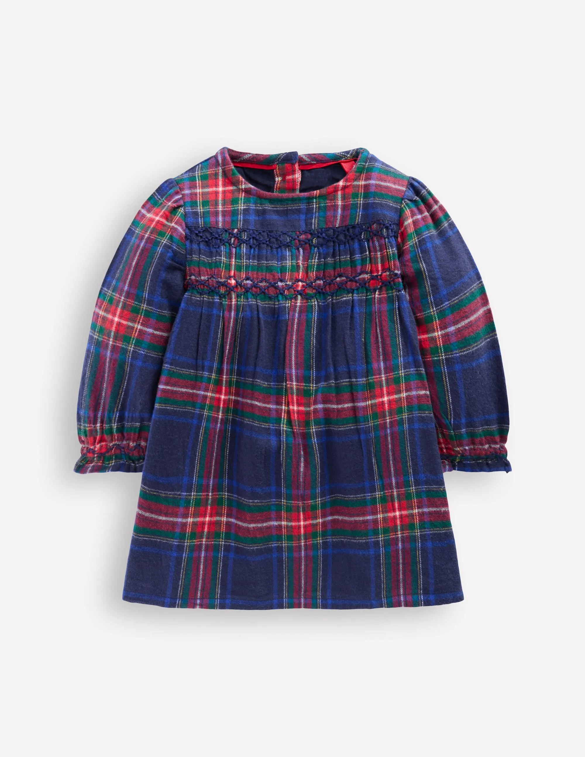 Cool Palette Breathable-Lining Smocked Occasion Dress-Navy Check