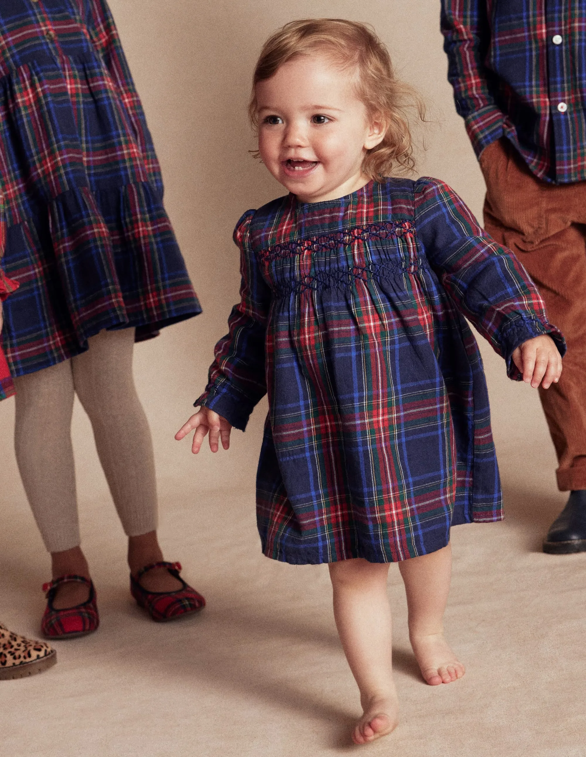 Smocked Occasion Dress-Navy Check Functional-Design Trendy Wear