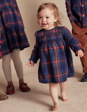 Smocked Occasion Dress-Navy Check Functional-Design Trendy Wear