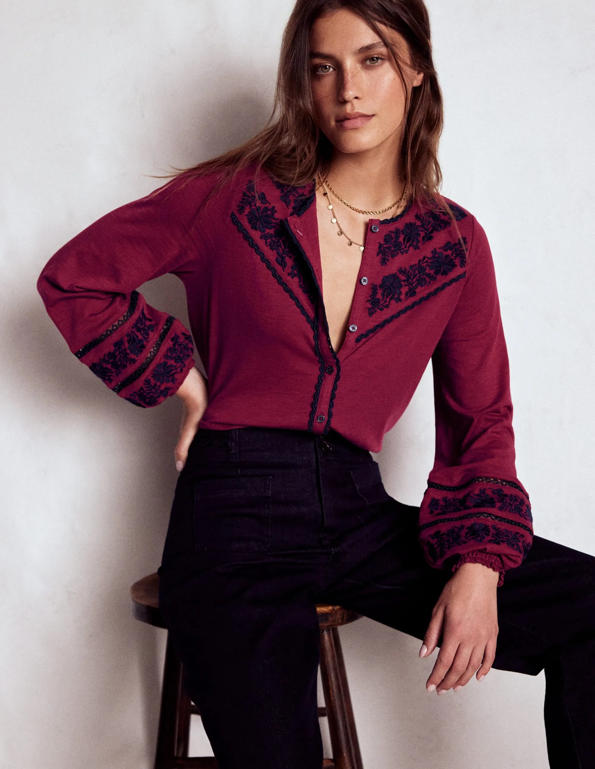 Trim Detail Jersey Shirt-Rumba Red, Navy Emb RubberizedGrip OdorResistantTreatment