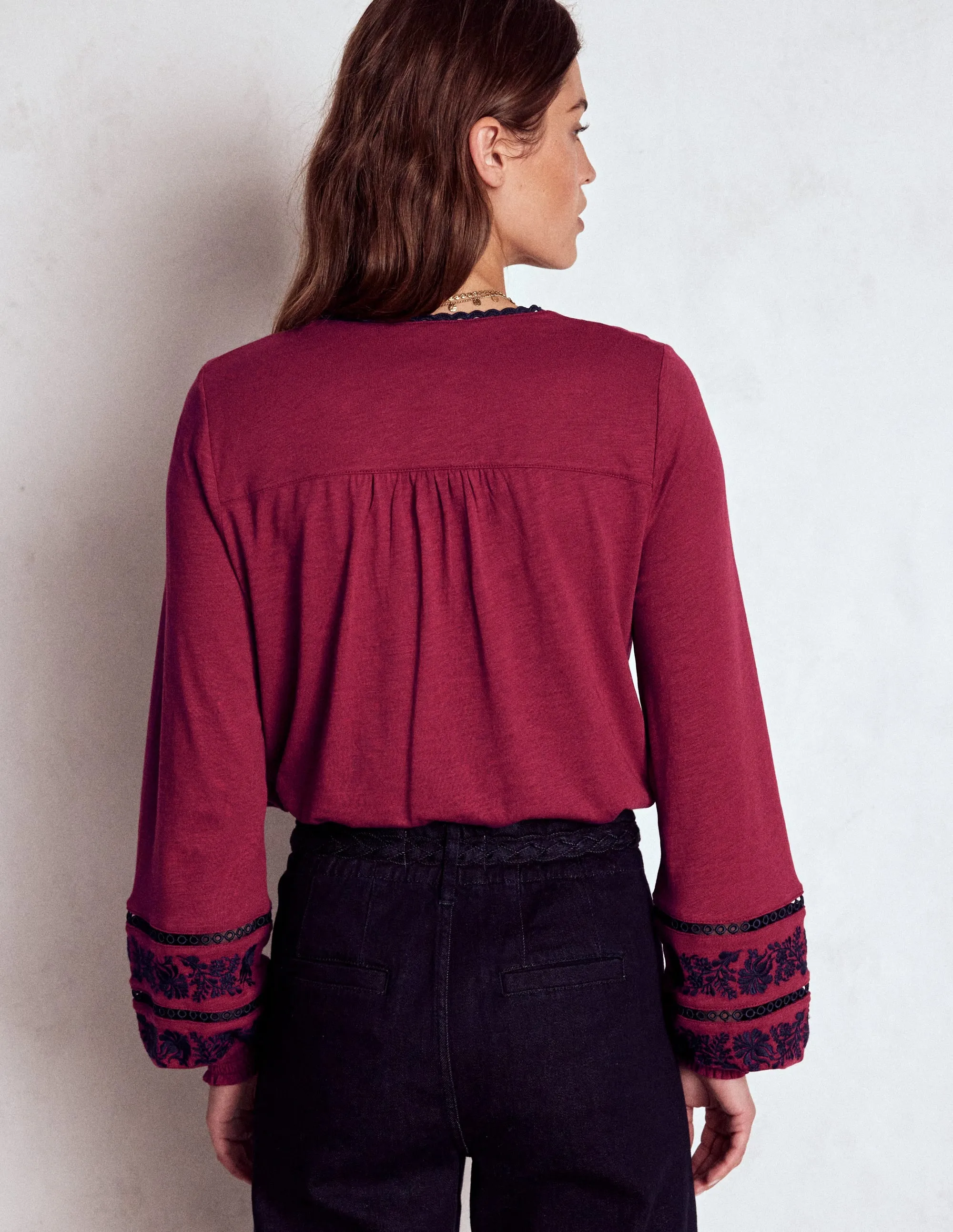 Ventilated Panels Trim Detail Jersey Shirt-Rumba Red, Navy Emb