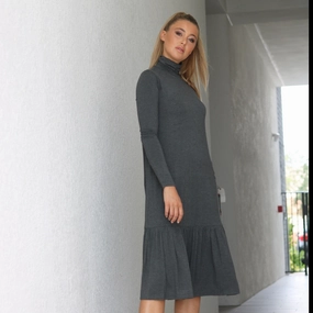 Turtleneck Dress | Grey [Final Sale] Smooth Finish Luxe Fabric