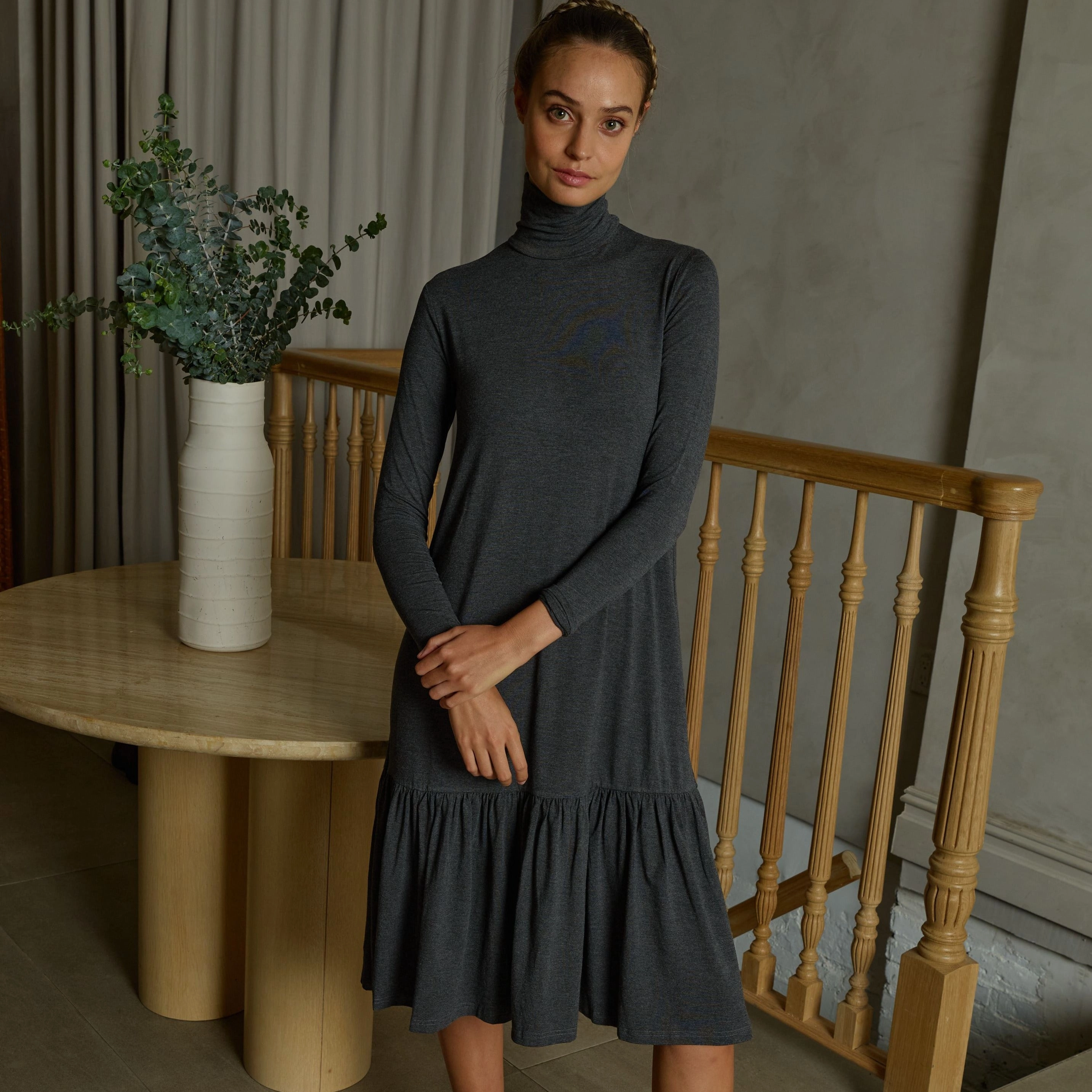 Smart Fit Wear Trendy Wearable Turtleneck Dress | Grey [Final Sale]