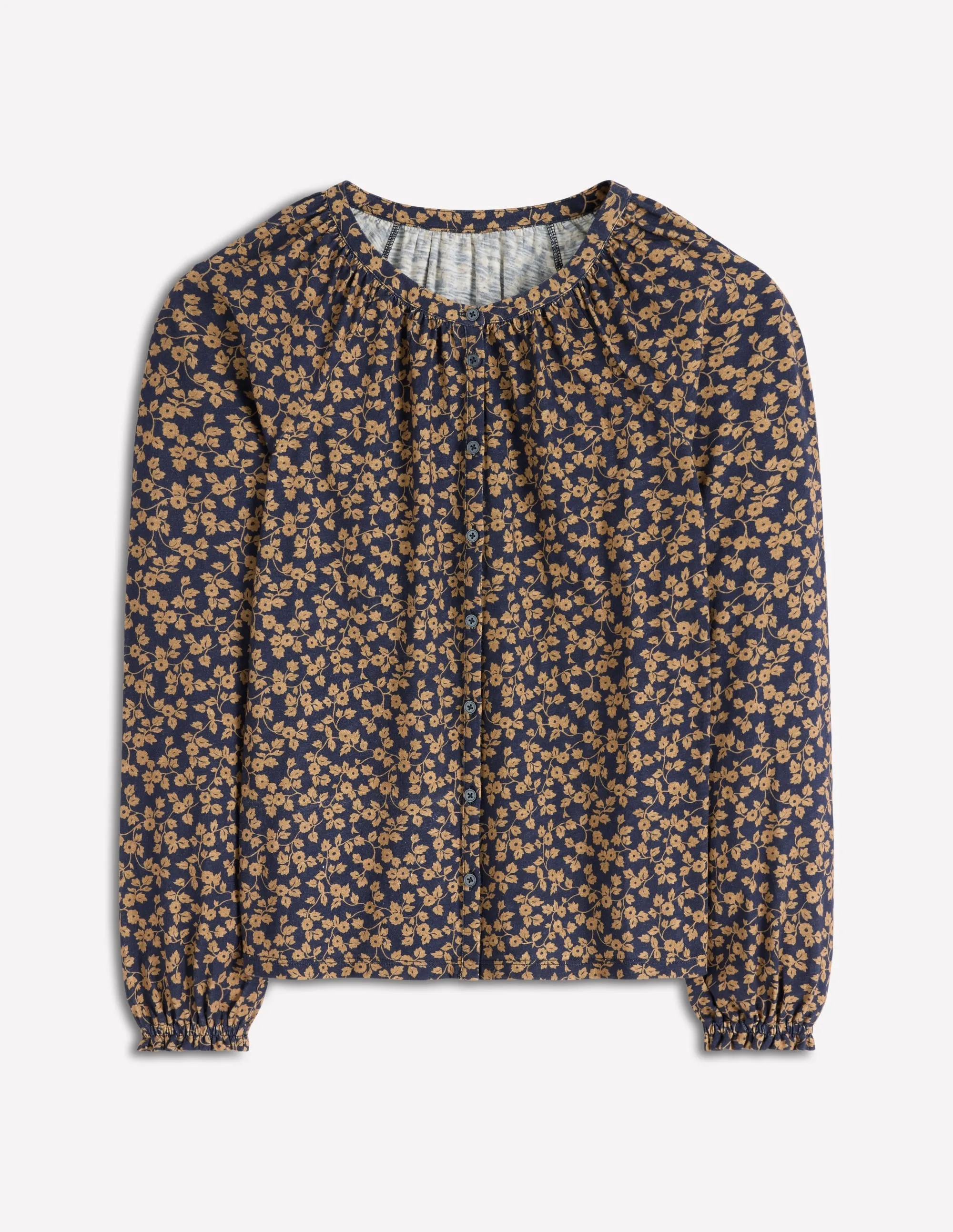 Tactile Soft Texture Hot Weather Isla Long Sleeve Jersey Shirt-Hazelnut Brown, Delicate Vine