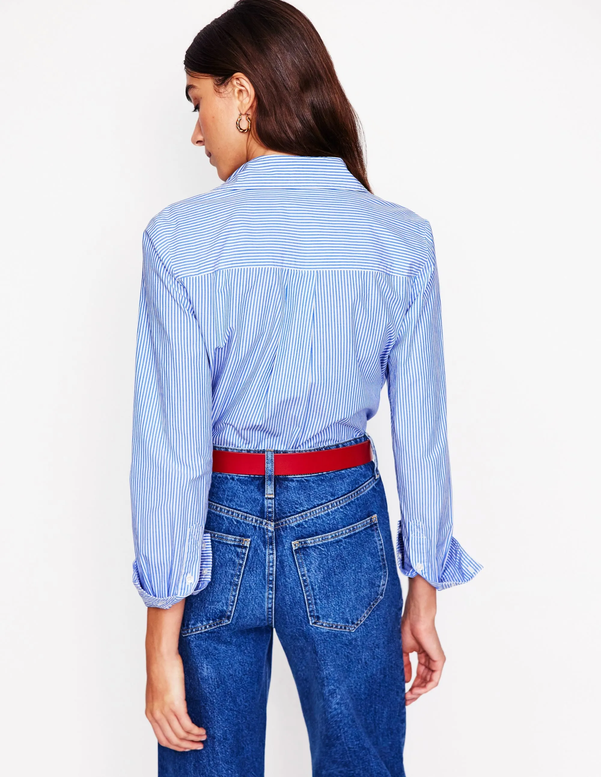 Soft Touch Fabric Sienna Cotton Shirt-Fine Blue Stripe