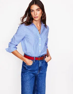 Shape Retention Fabric Modern Design Sienna Cotton Shirt-Fine Blue Stripe