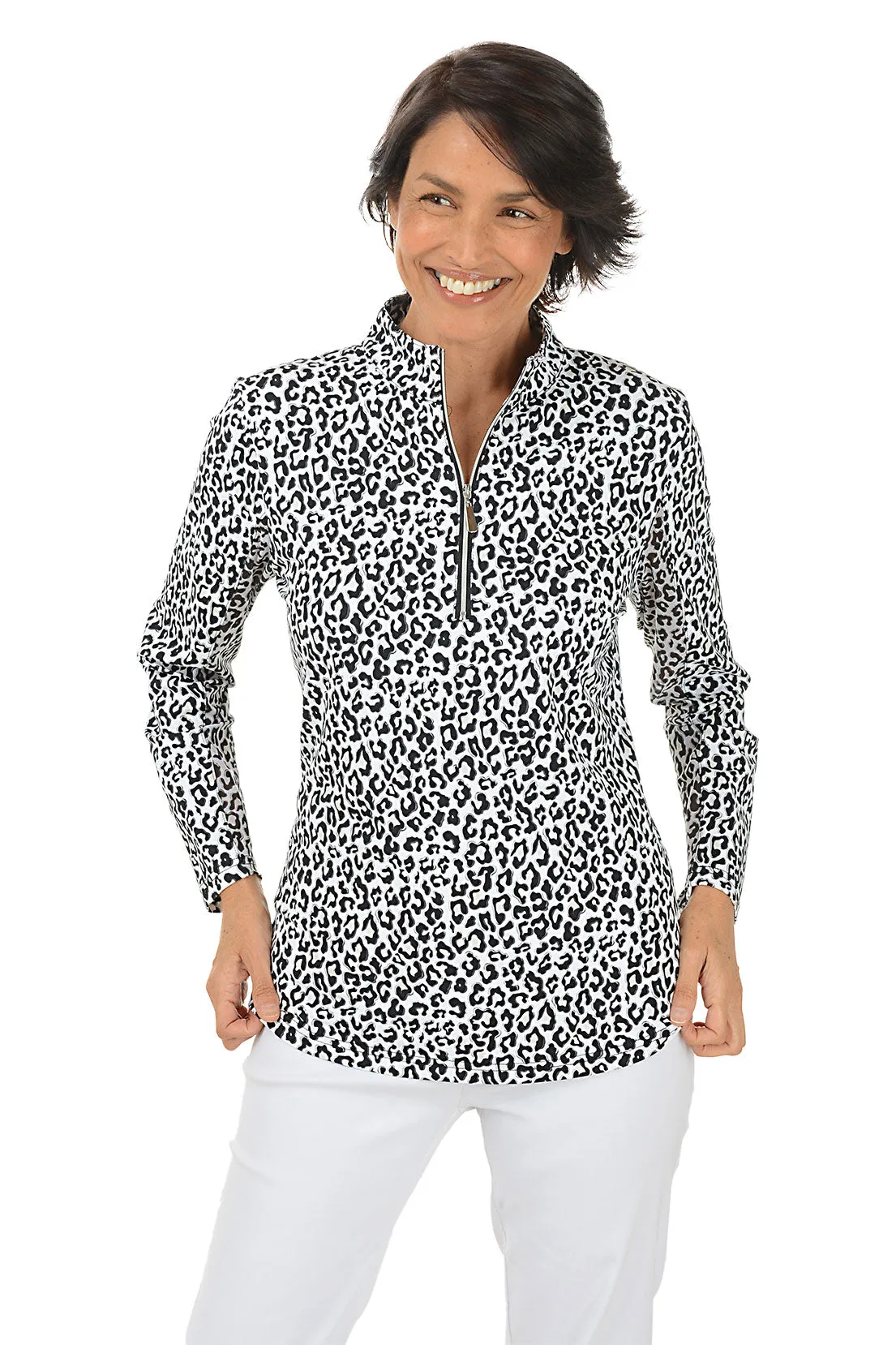 CompressionSupportWeave Adaptive Fit Technology Snow Leopard Cooling UPF50  Mock Neck Top