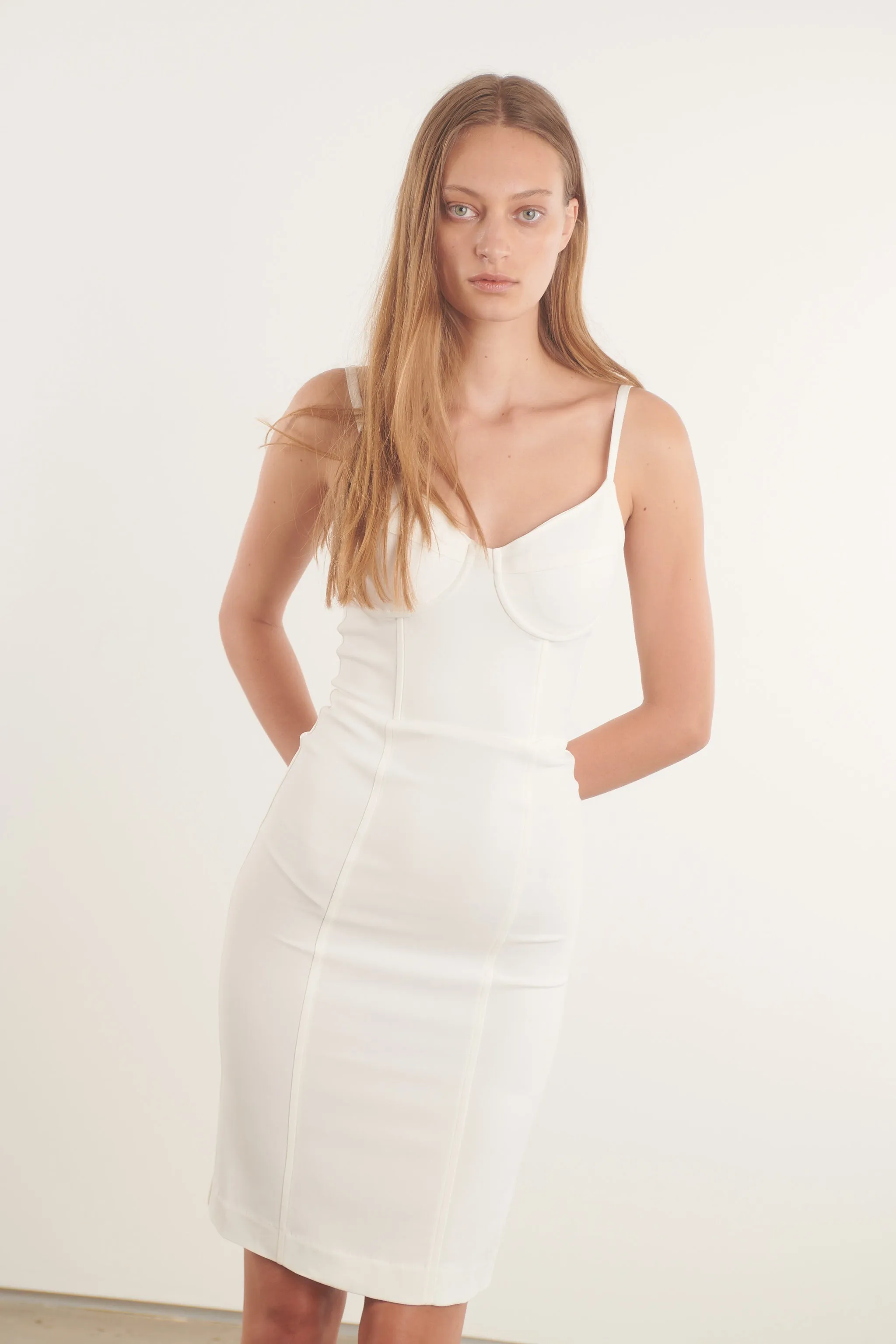 White Crepe Bustier Dress Lace Ease