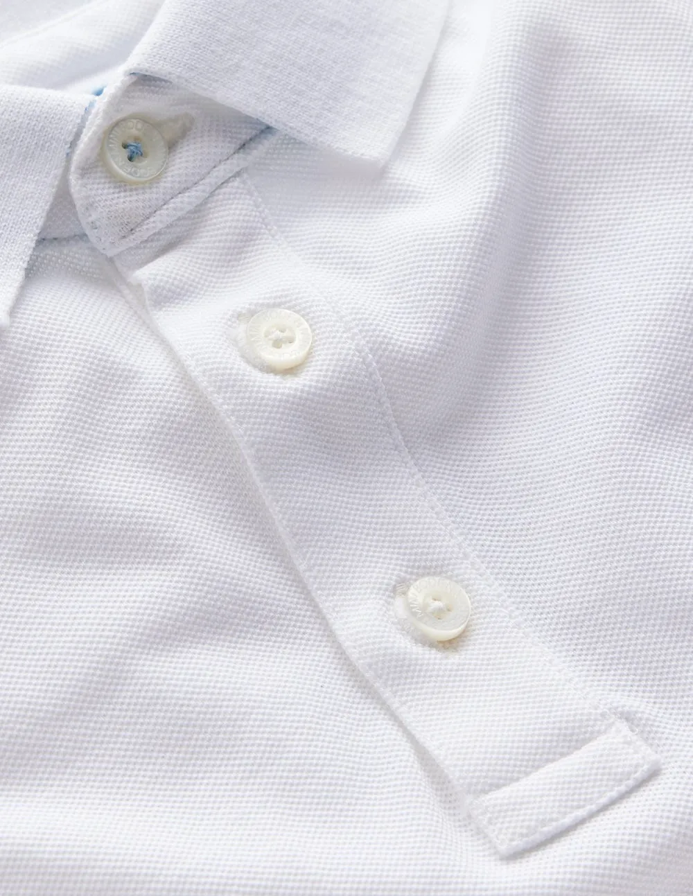 Piqu Polo Shirt-White Durable Hem Stitching