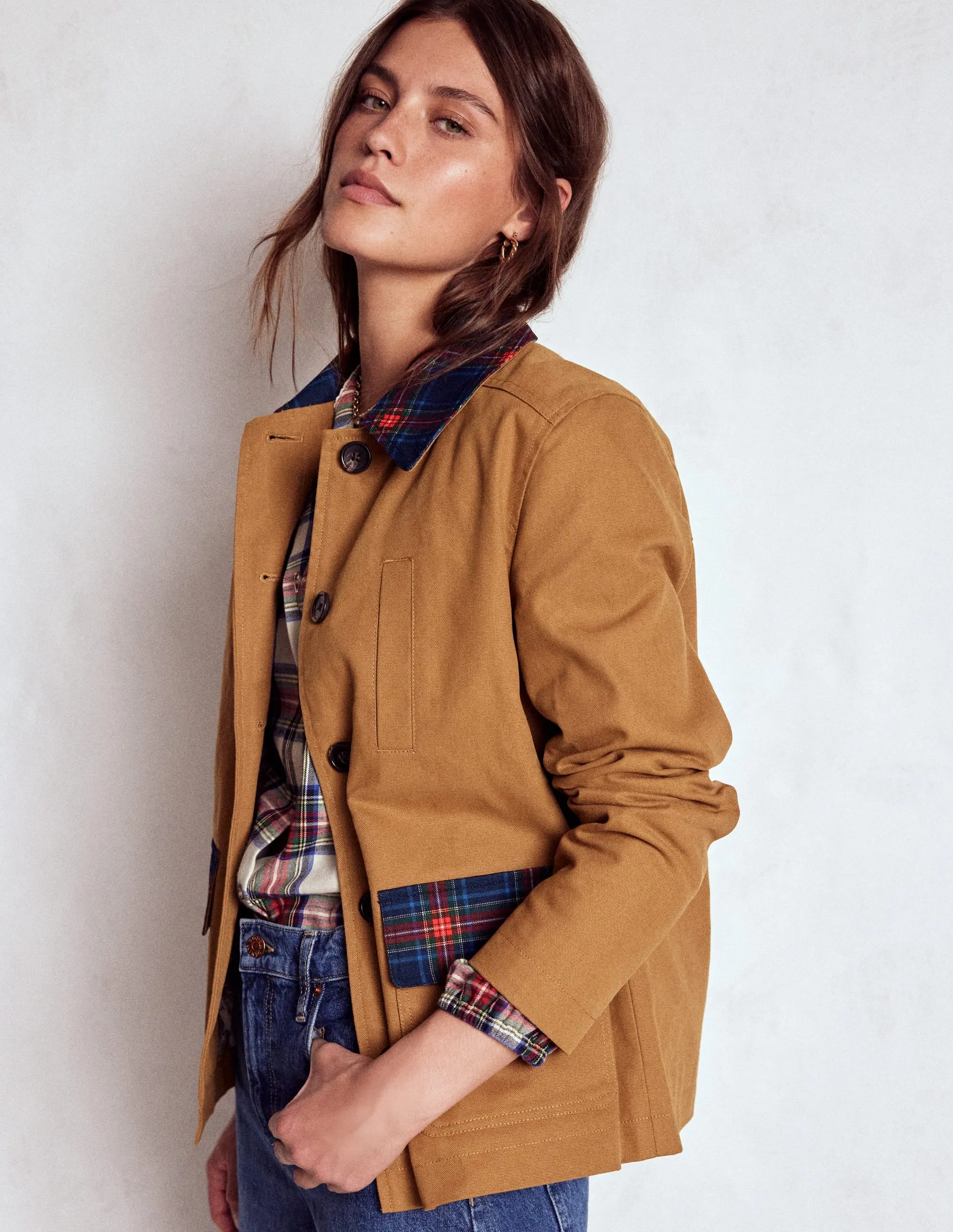 Canvas Barn Jacket-Hazelnut Brown, Check Clean Street Look