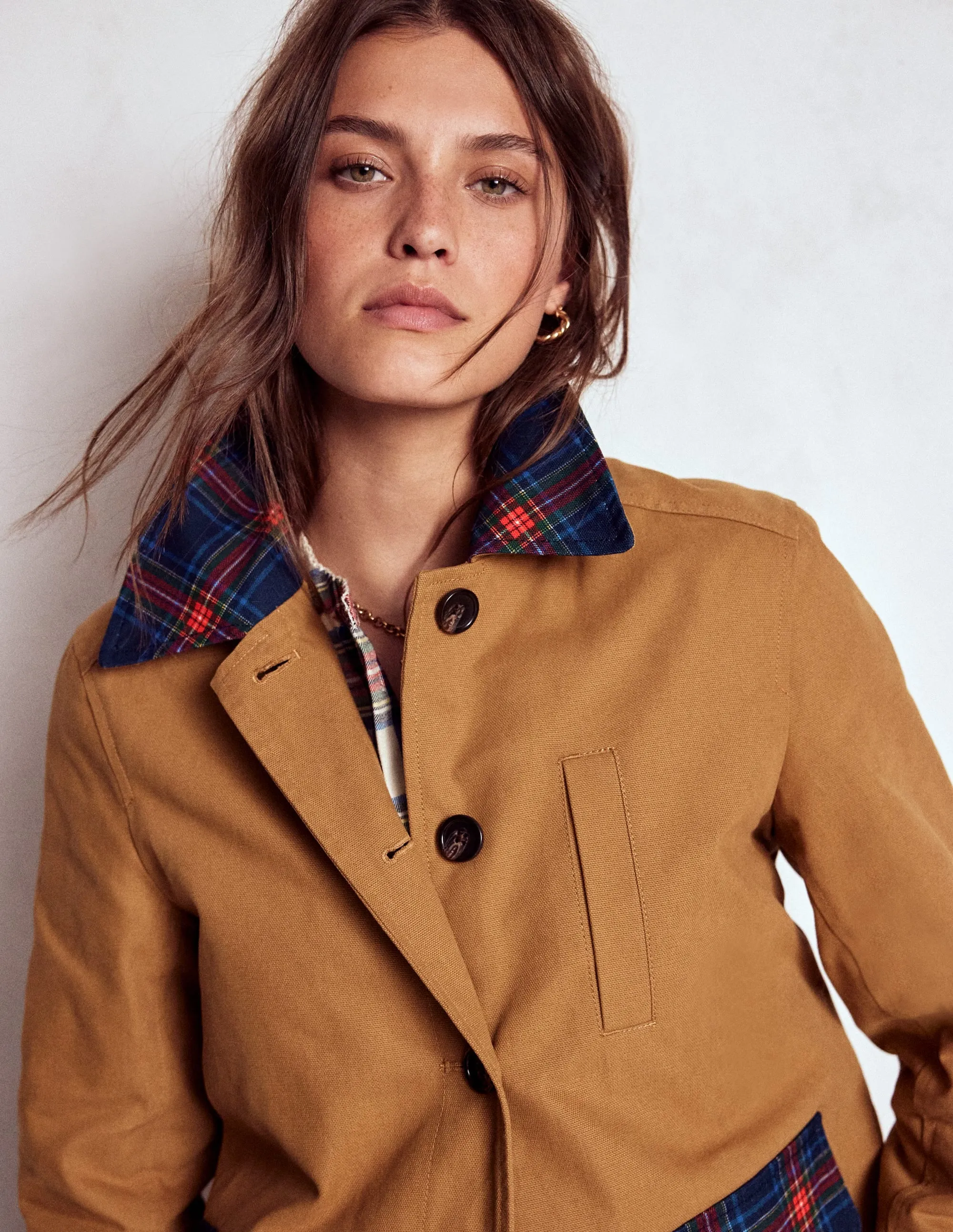 Warm Lining Mesh Venting Canvas Barn Jacket-Hazelnut Brown, Check