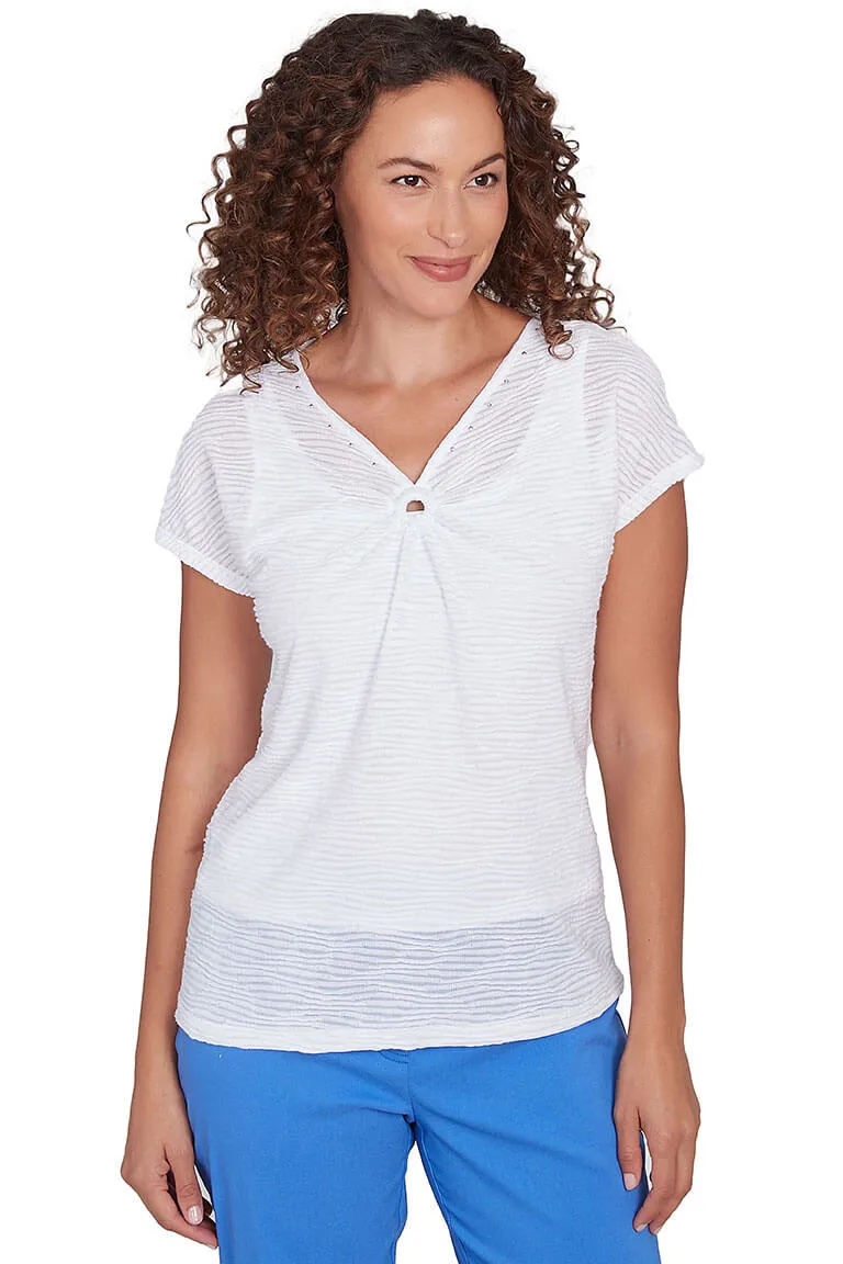 Petite Making Waves Studded Ring Neck Top Multi Panel Construction NonScratchyLining