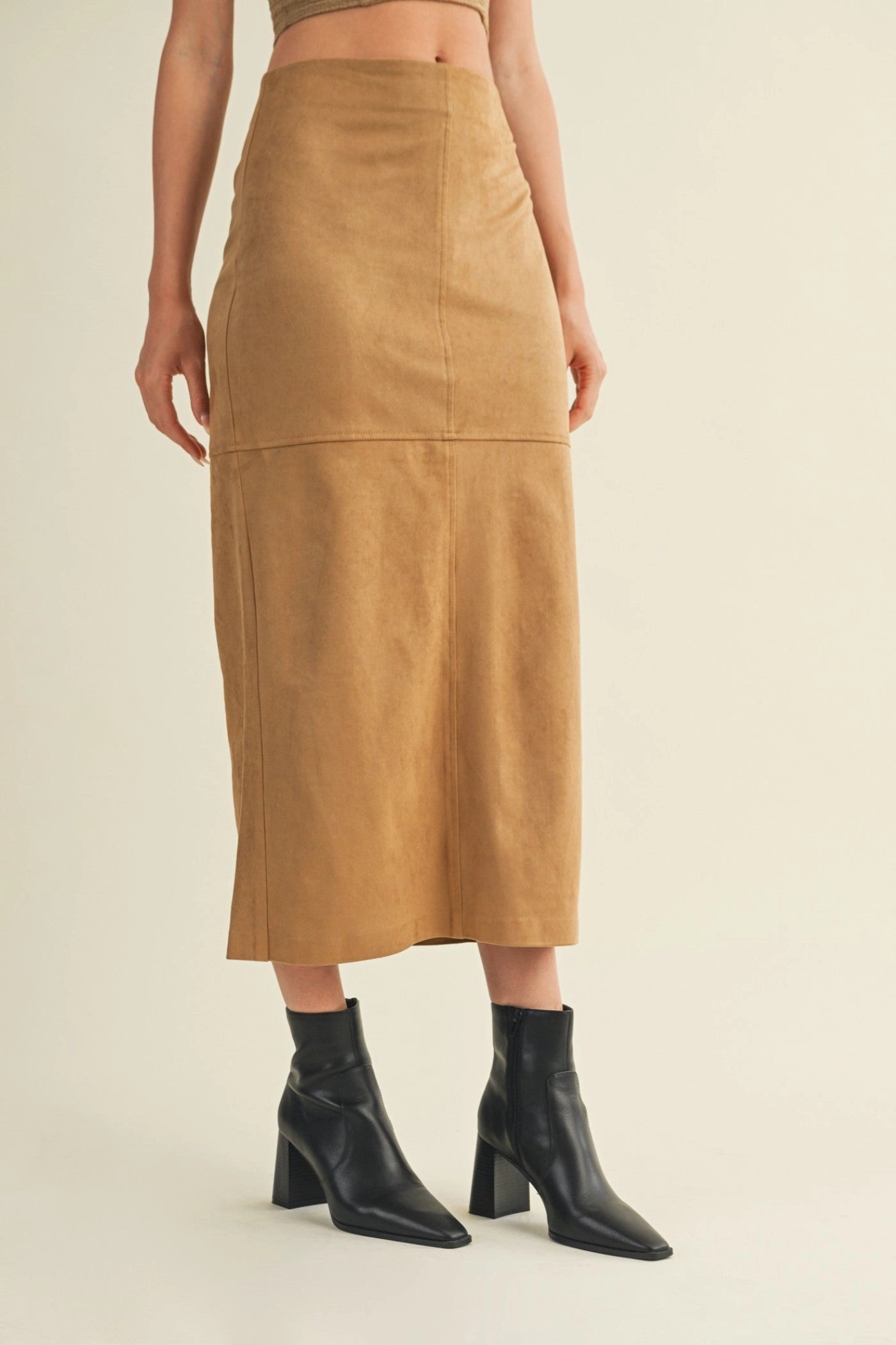 PERRIE SUEDE MIDI SKIRT Unisex style Tear Resistant