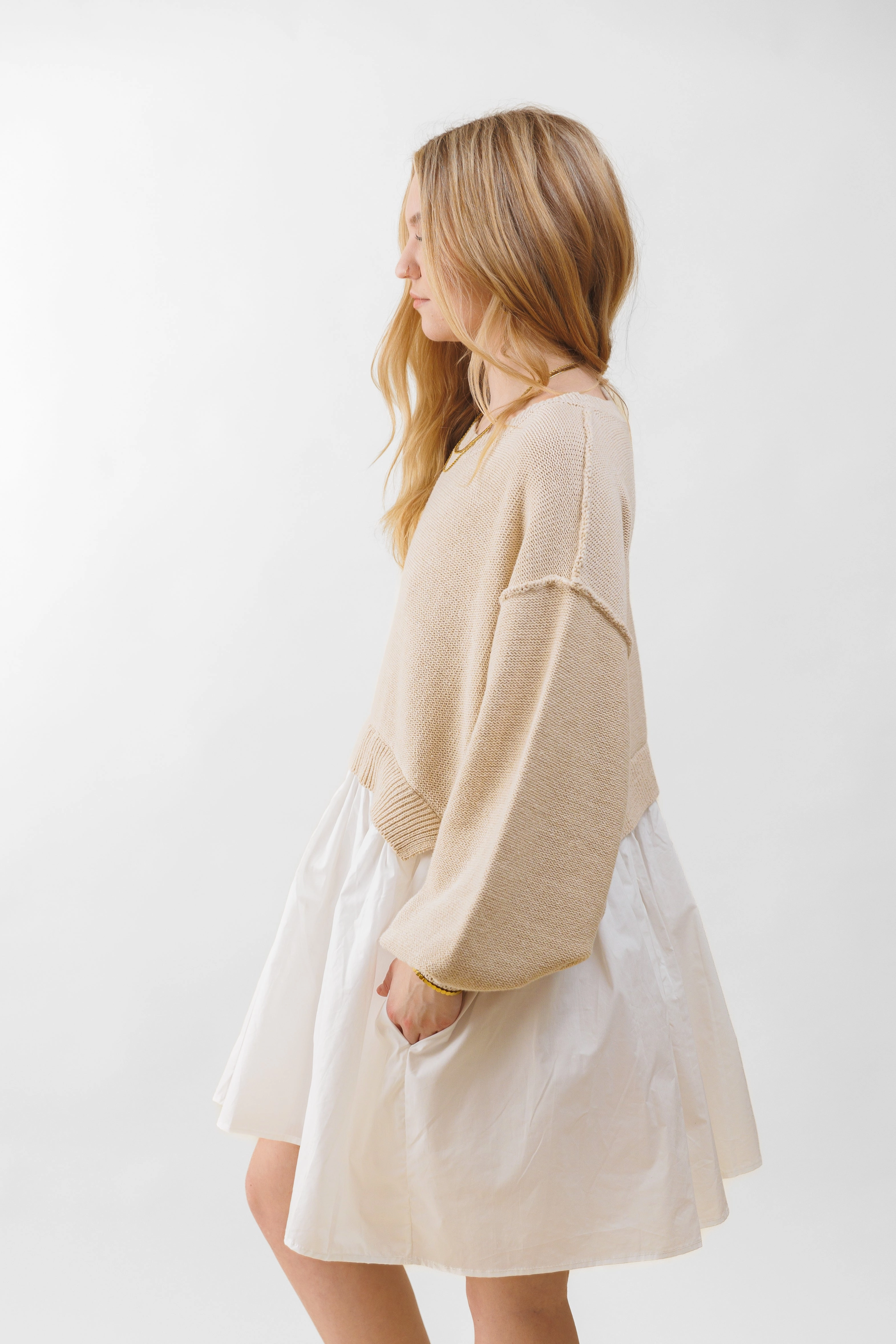 Lace-Edge JOSIE MINI SWEATER DRESS