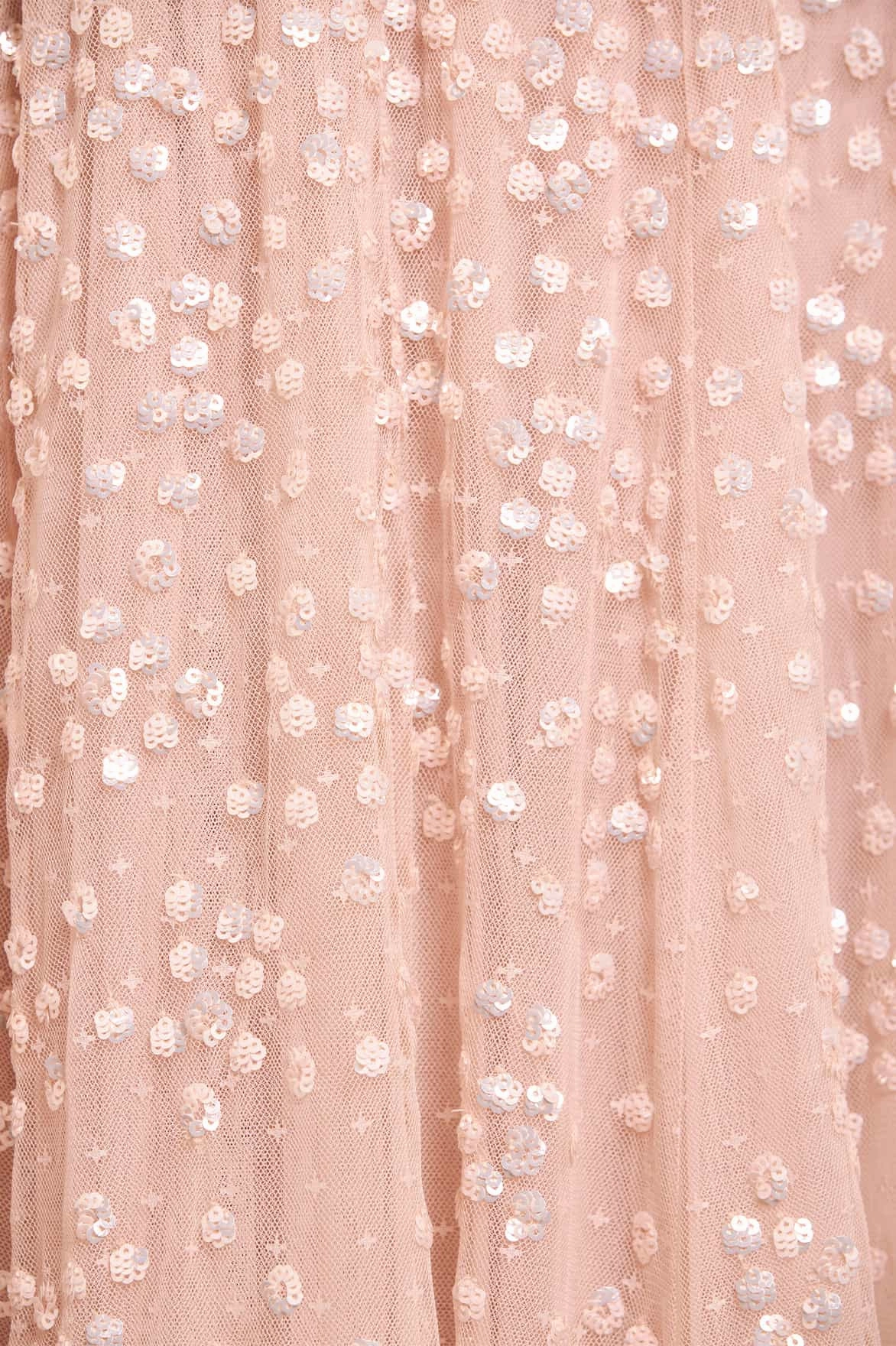 Leila Dot V-Neck Ankle Gown Embroidered Fabric