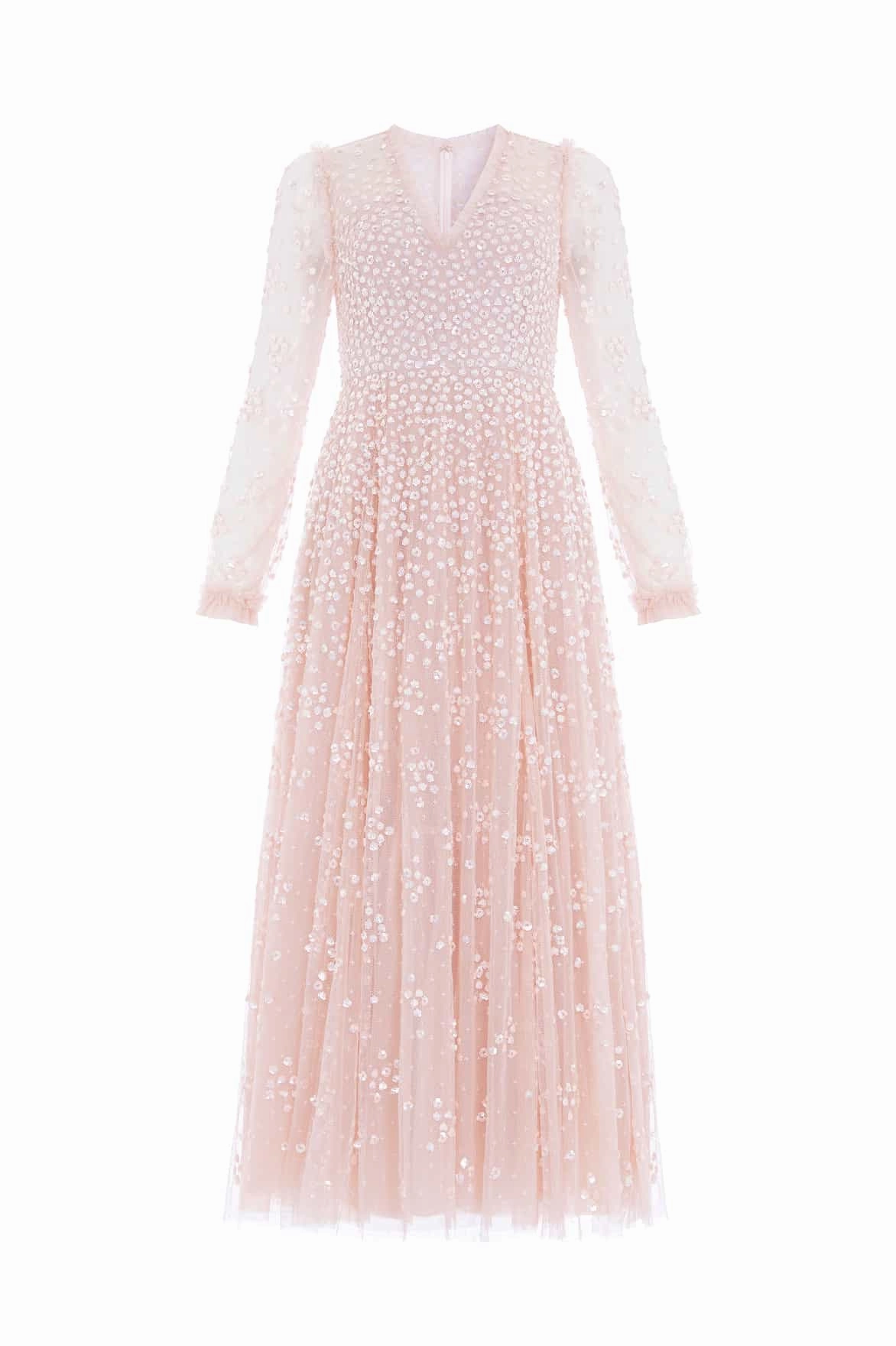 Hook-And-Eye Flowy-Shape Leila Dot V-Neck Ankle Gown