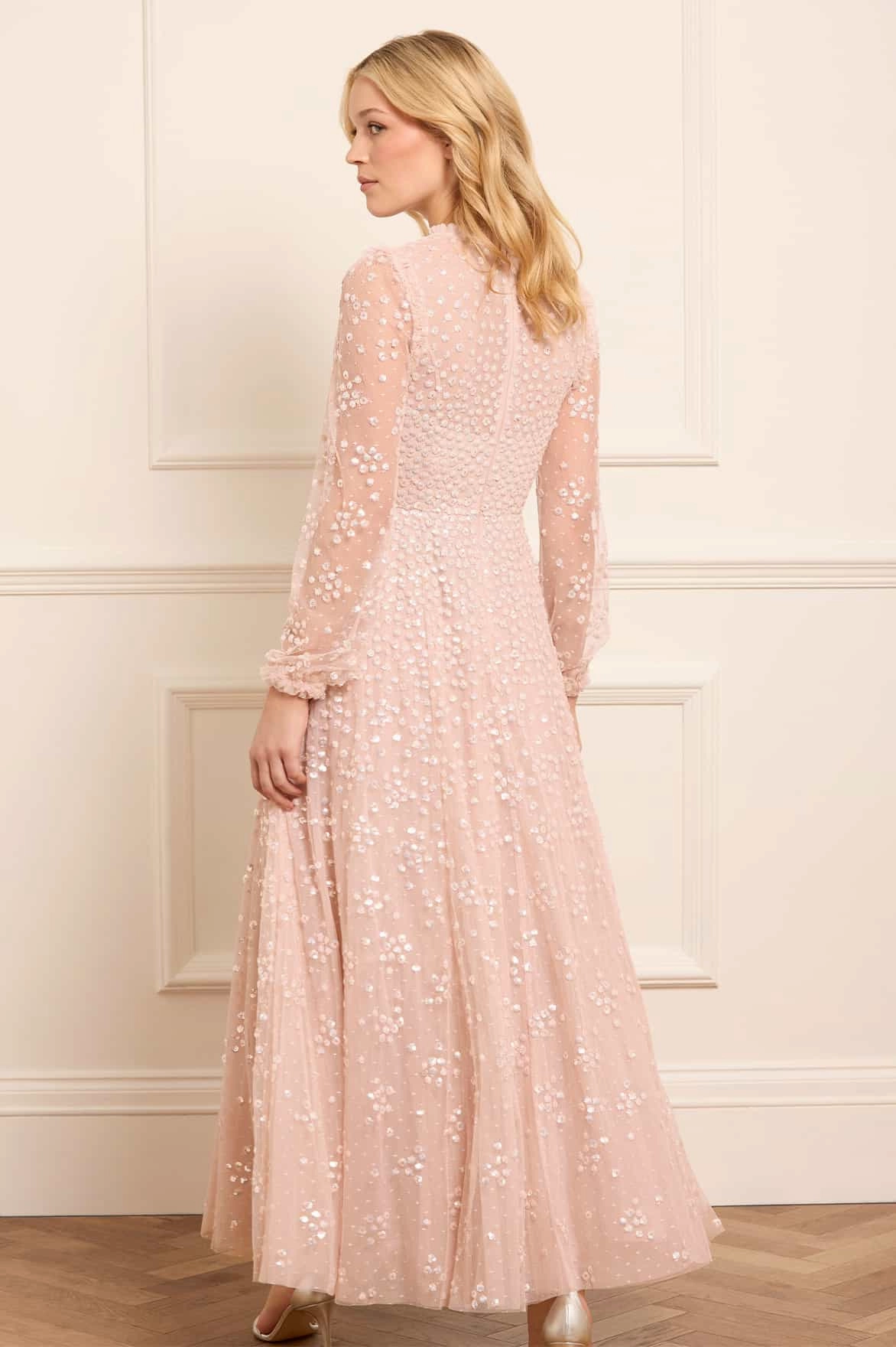 Leila Dot V-Neck Ankle Gown Cozy Energy Layered Look