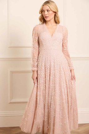 Playful design piece Leila Dot V-Neck Ankle Gown