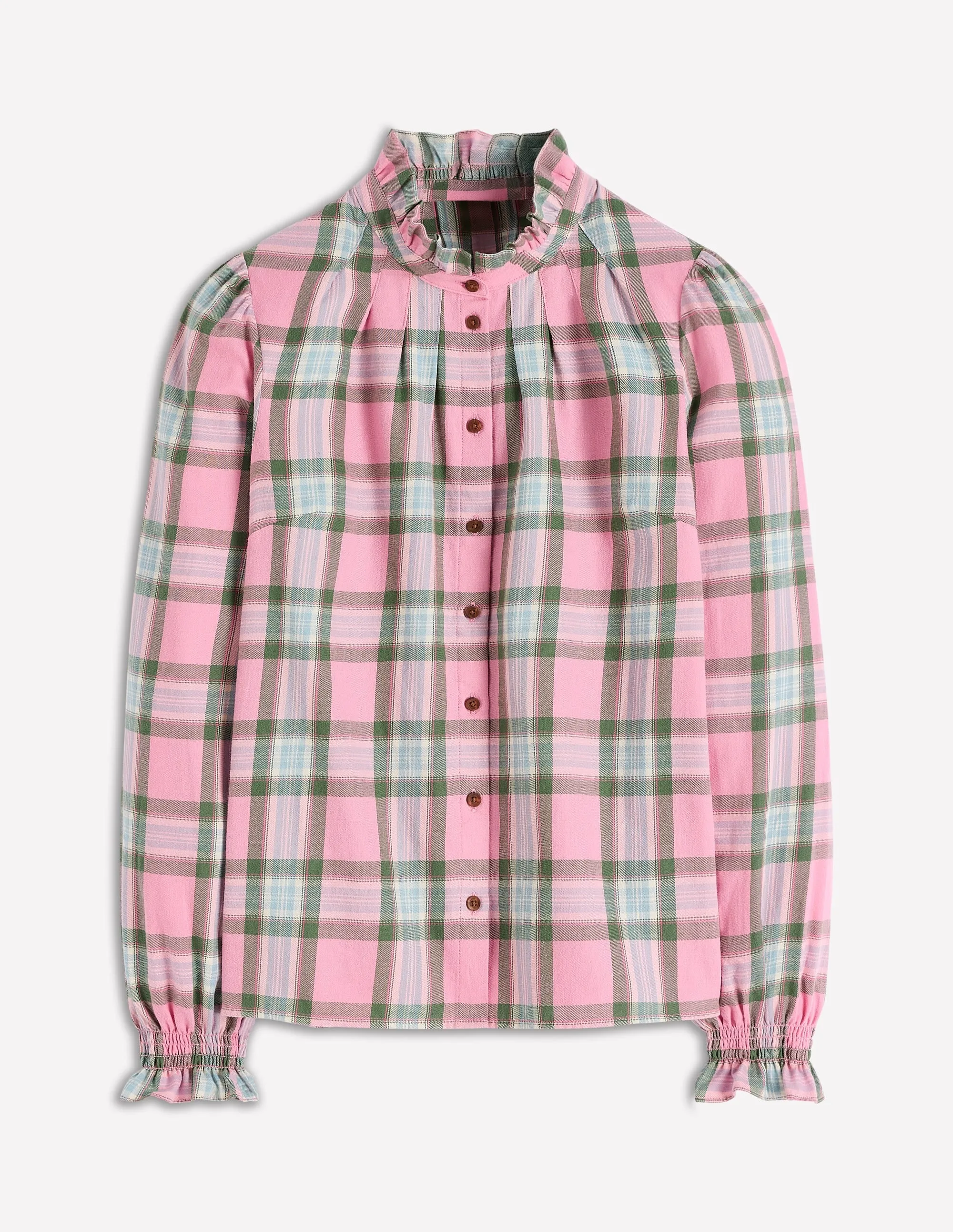 Reinforced Hem Stitching Eco Friendly Dye Process Lorna Brushed Cotton Top-Pink and Green Check