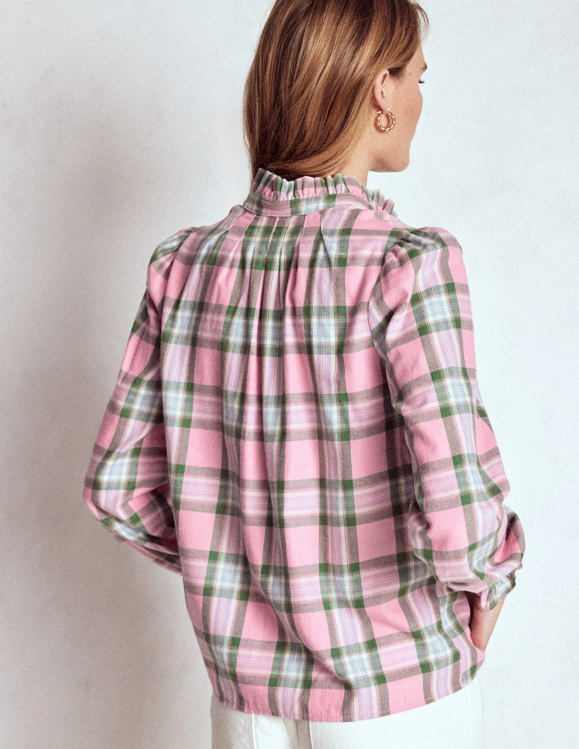 Printed T-shirt Lorna Brushed Cotton Top-Pink and Green Check