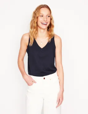 TearResistantWeave Regular V-Neck Slub Vest-Navy