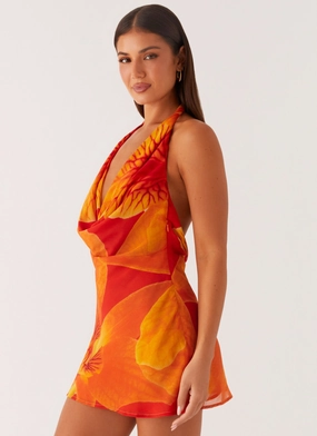 Solar Beam Cowl Mini Dress - Serene Orange