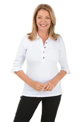 Solid Mira Ruffled 3/4 Sleeve Top TaglessDesign