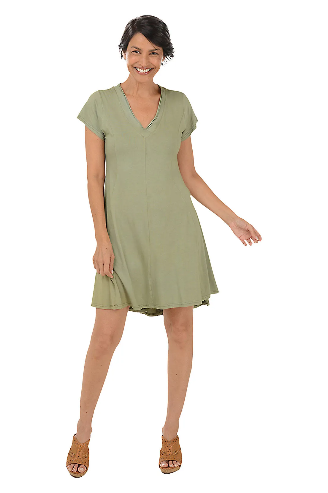 Front Ruffle Sheer-Overlay Solid Princess Seam Skater Dress