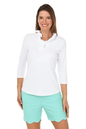 Neutral Tone Palette Solid Ruffle Neck UPF50  Top