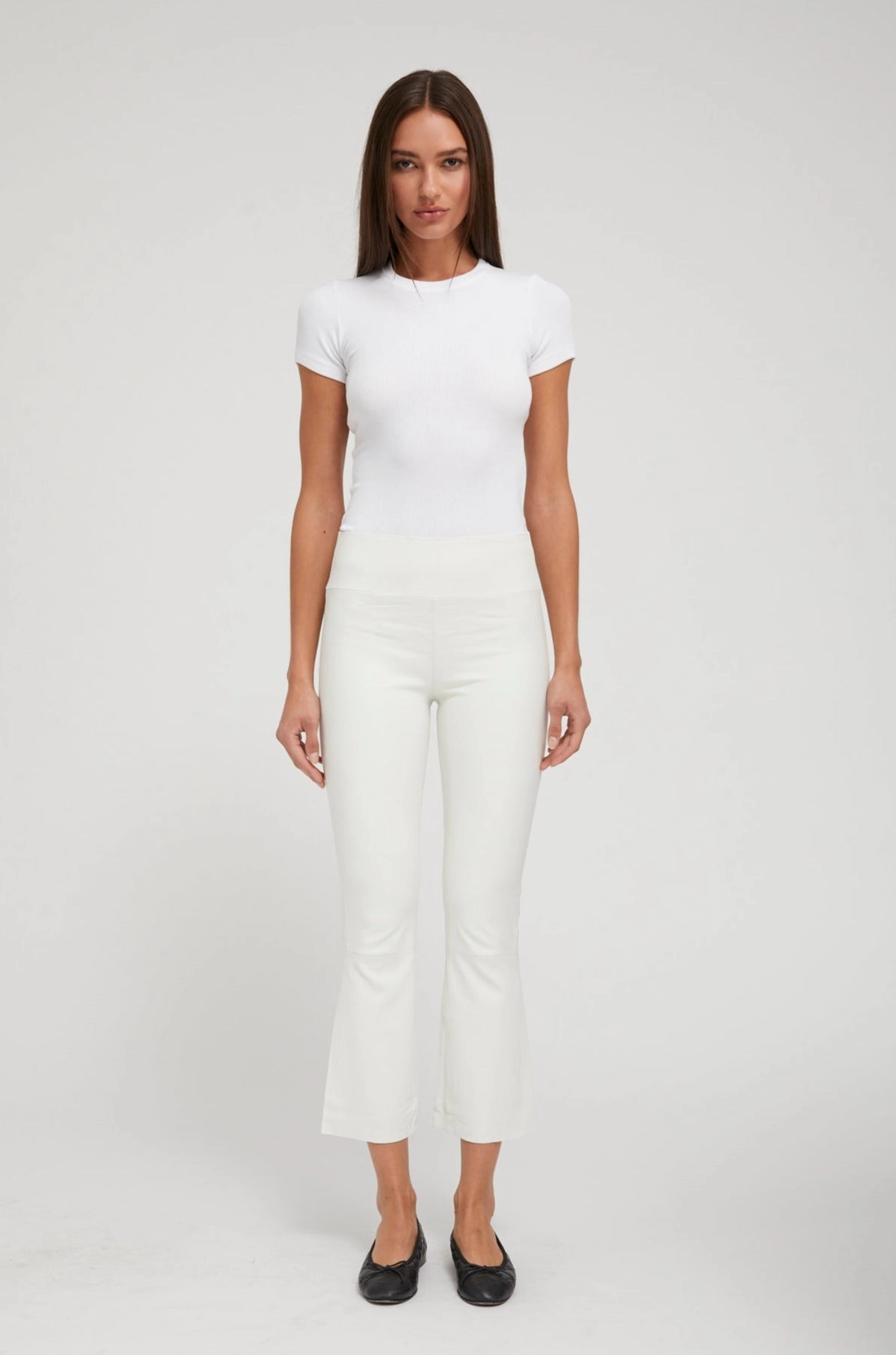 Evening Walk Travel Enthusiast White Leather Crop Flare