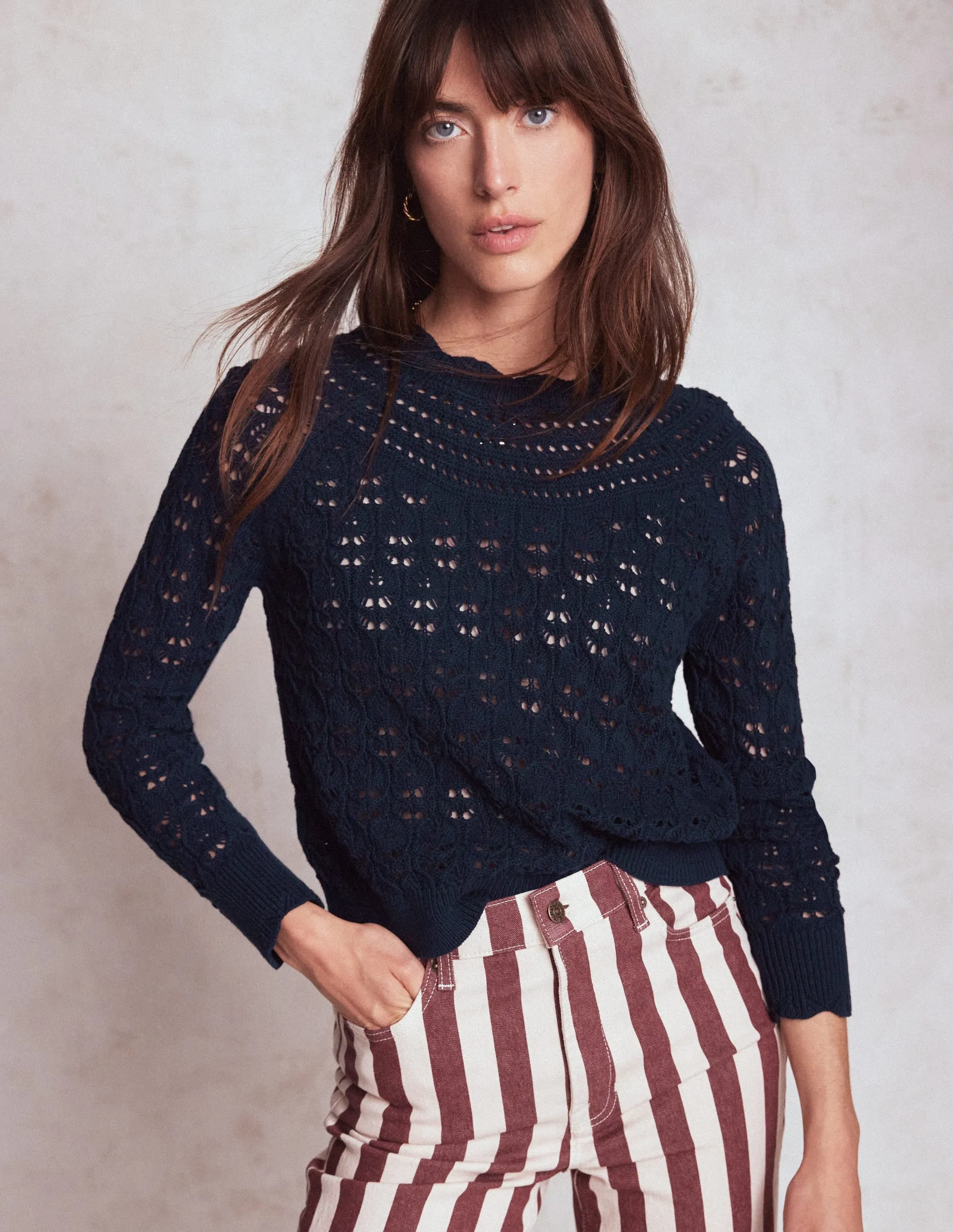 Crochet Mix Stitch Jumper-Navy Ribbed Structure