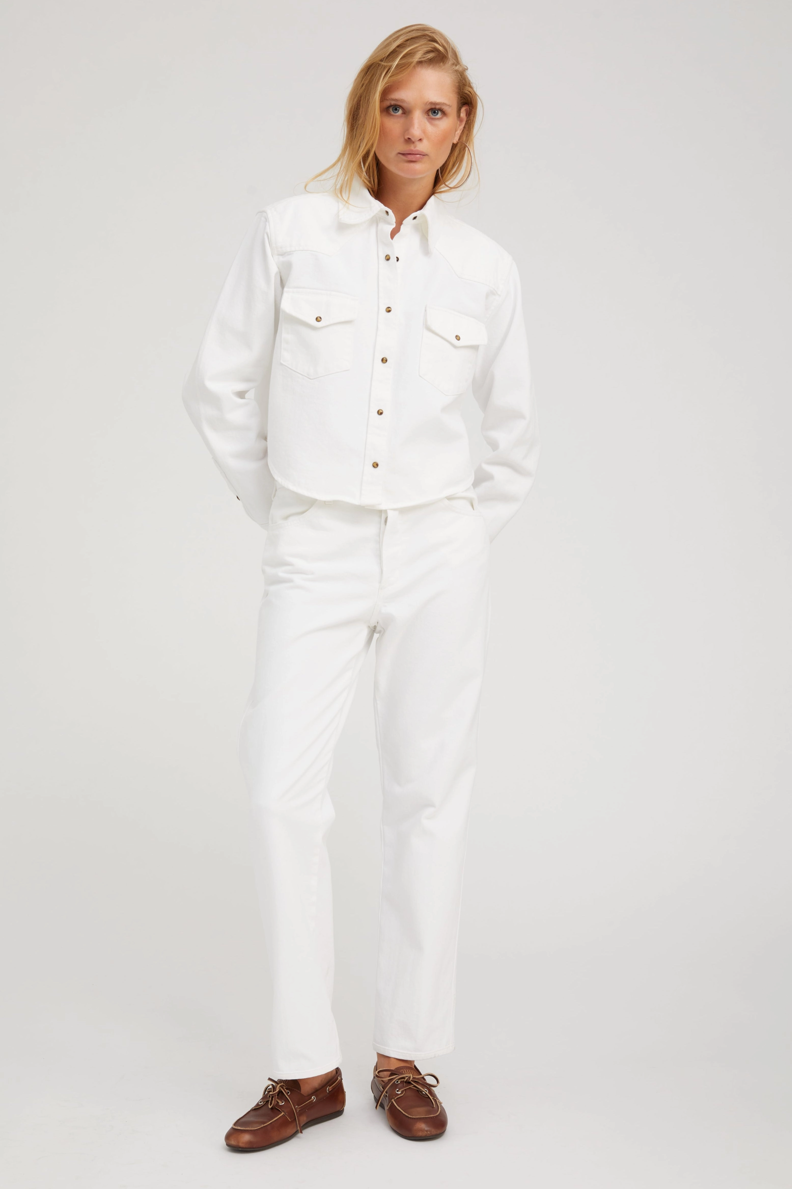 Sophia Denim Cropped Western Button Down NonRestrictive Cut