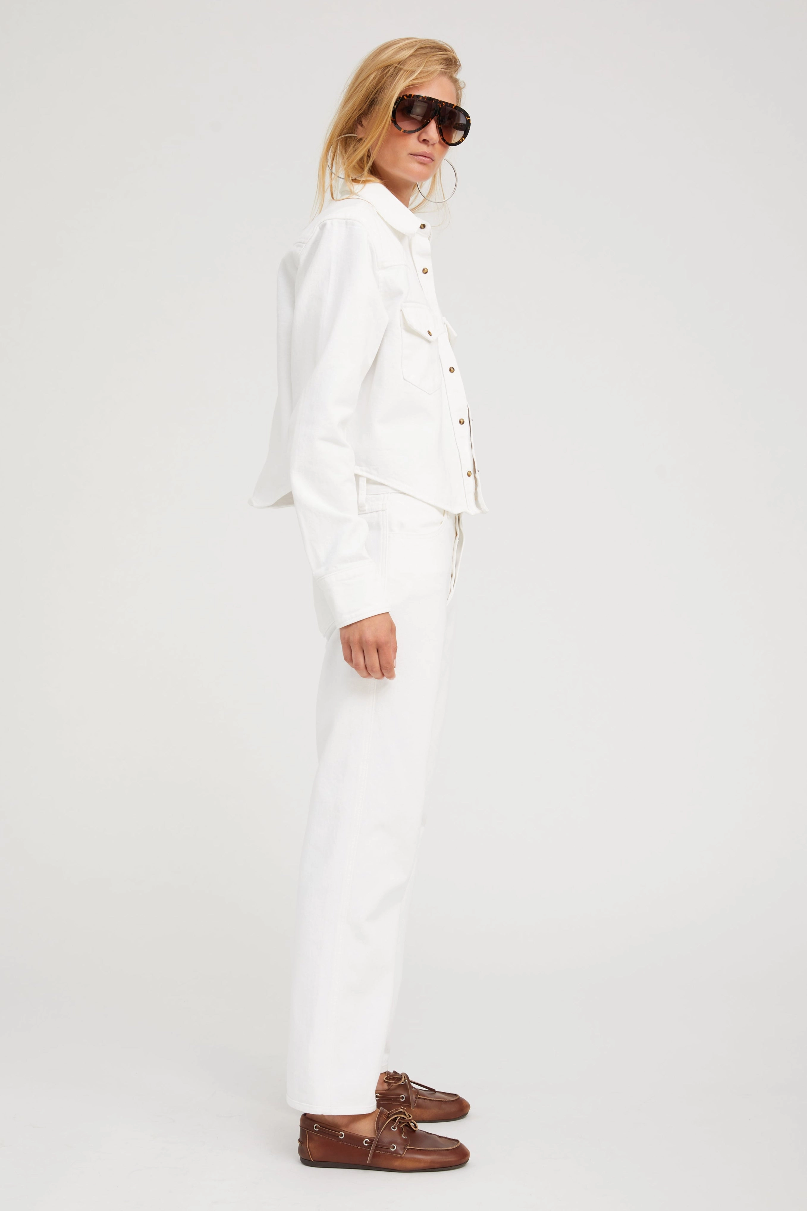 Sophia Denim Cropped Western Button Down Reinforced Shoulder Seams Multi Directional Zipper Placement