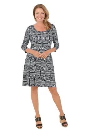 Soundwaves 3/4 Sleeve A-Line Dress Easy Style