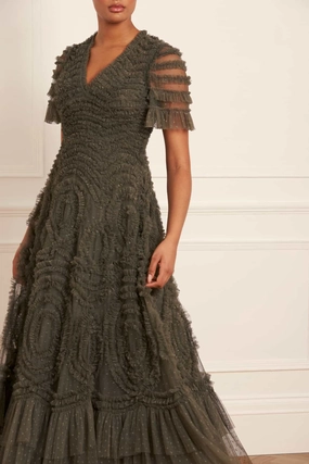 A Line Cut Verity Ruffle V-Neck Gown