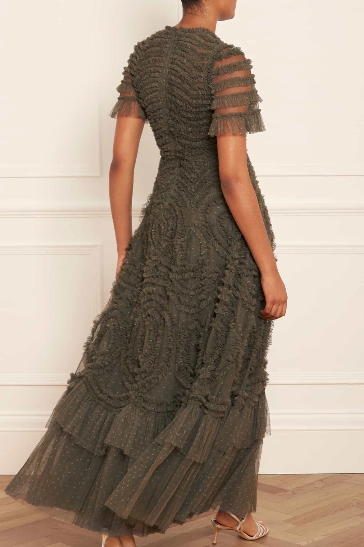 Romantic-Style Layered Volume Verity Ruffle V-Neck Gown