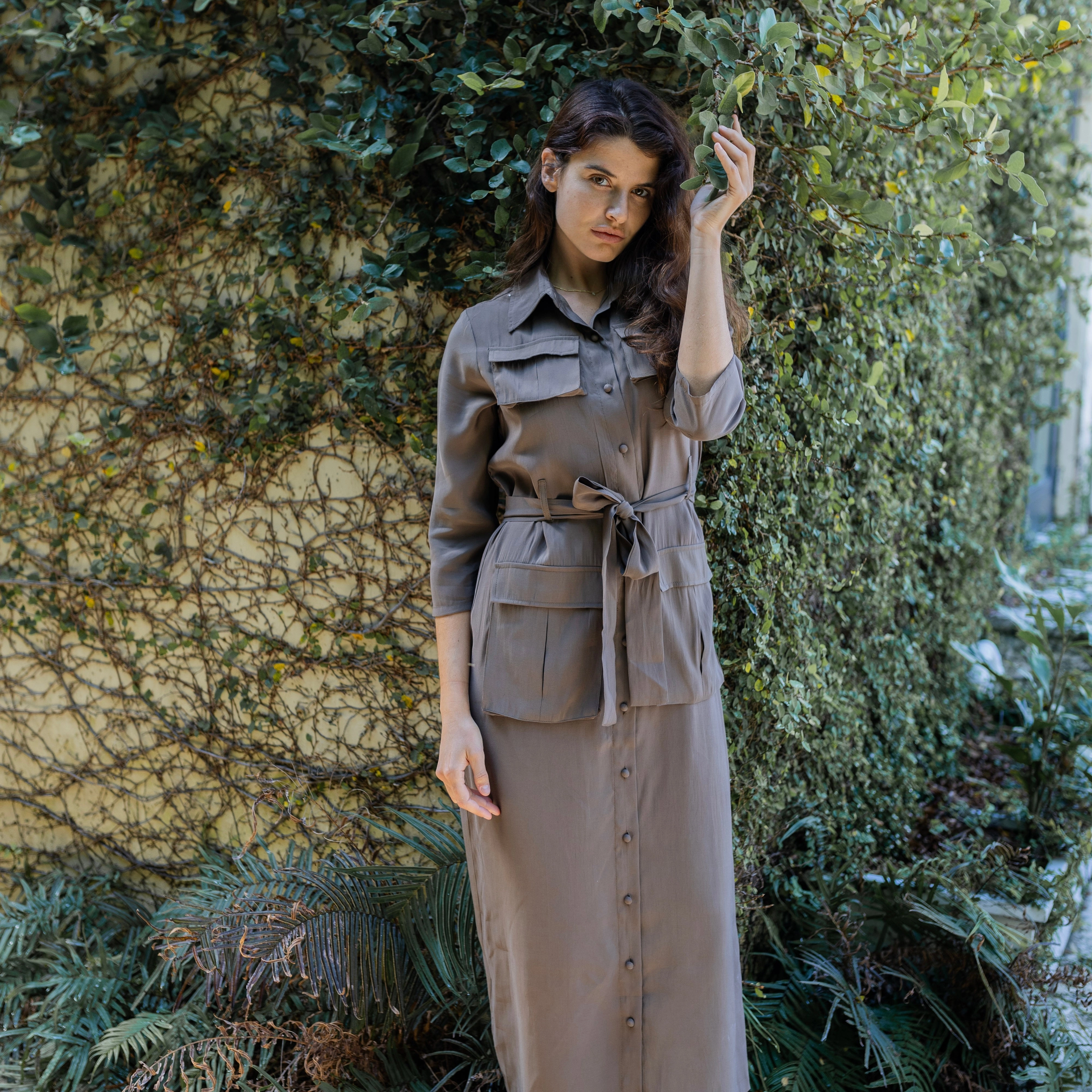 Timeless Wear Gathered Skirt Belted Shirtdress | Brown [Final Sale]