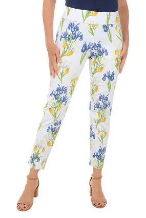Stain Resistant White Iris Pull-On Ankle Pant