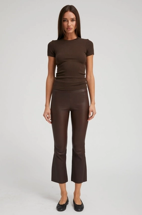 Stylish Design Dark Chocolate Leather Crop Flare