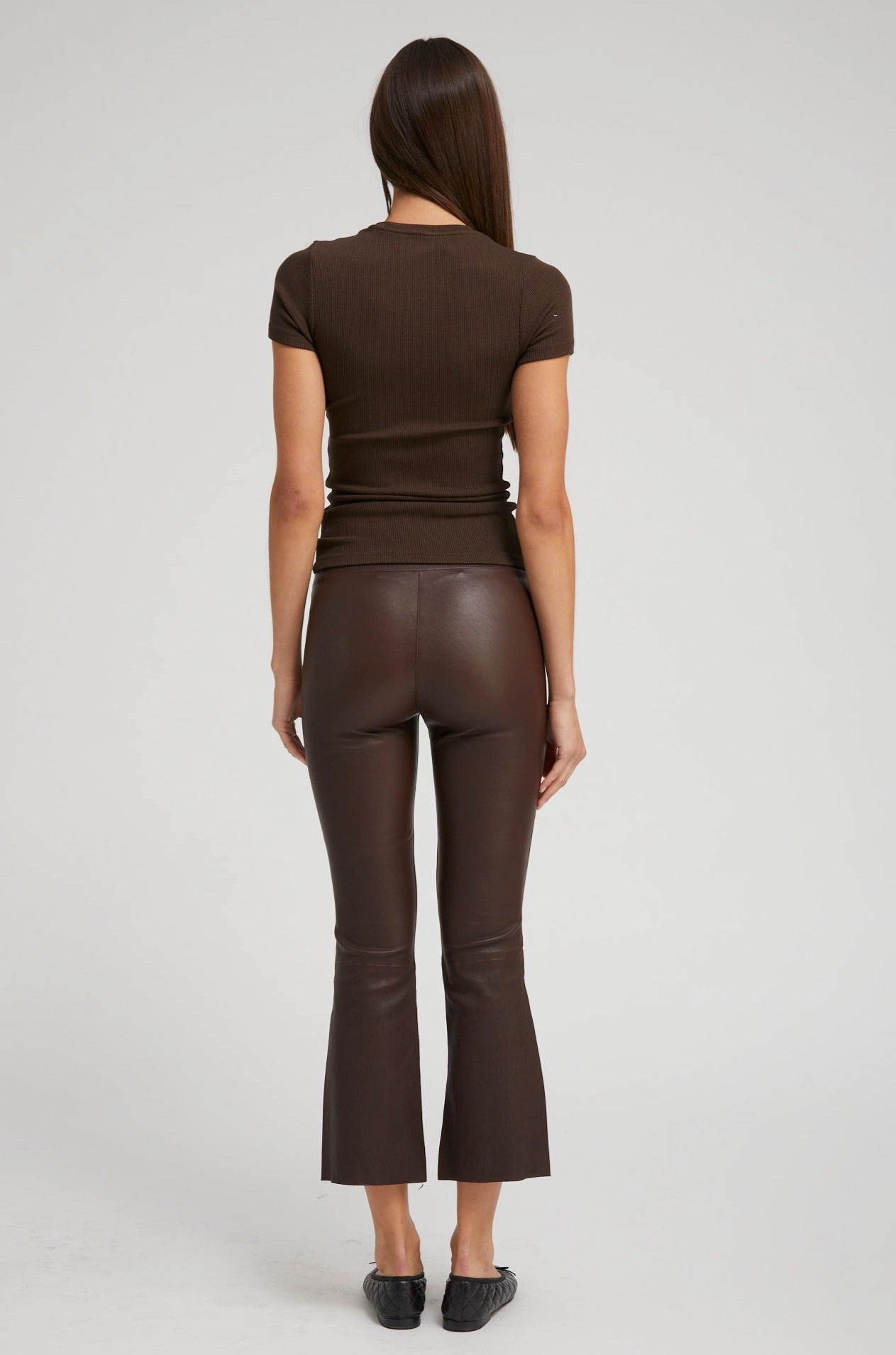 Dark Chocolate Leather Crop Flare All weather No Gap Waistline