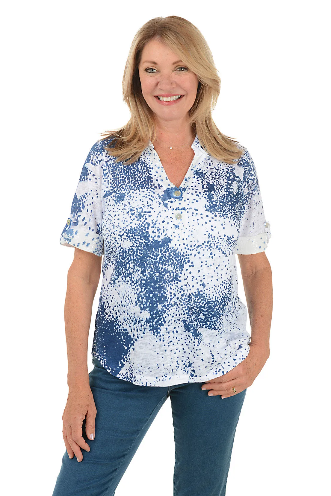 summer top Spot Of Blue Collared Knit Top