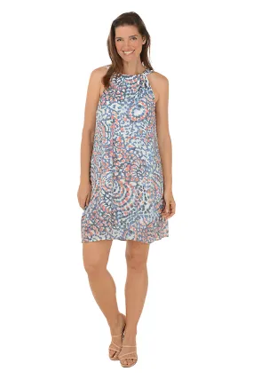 Golden Scene Sleeveless Cut Spotted Swirl Halter Neck Sleeveless Dress