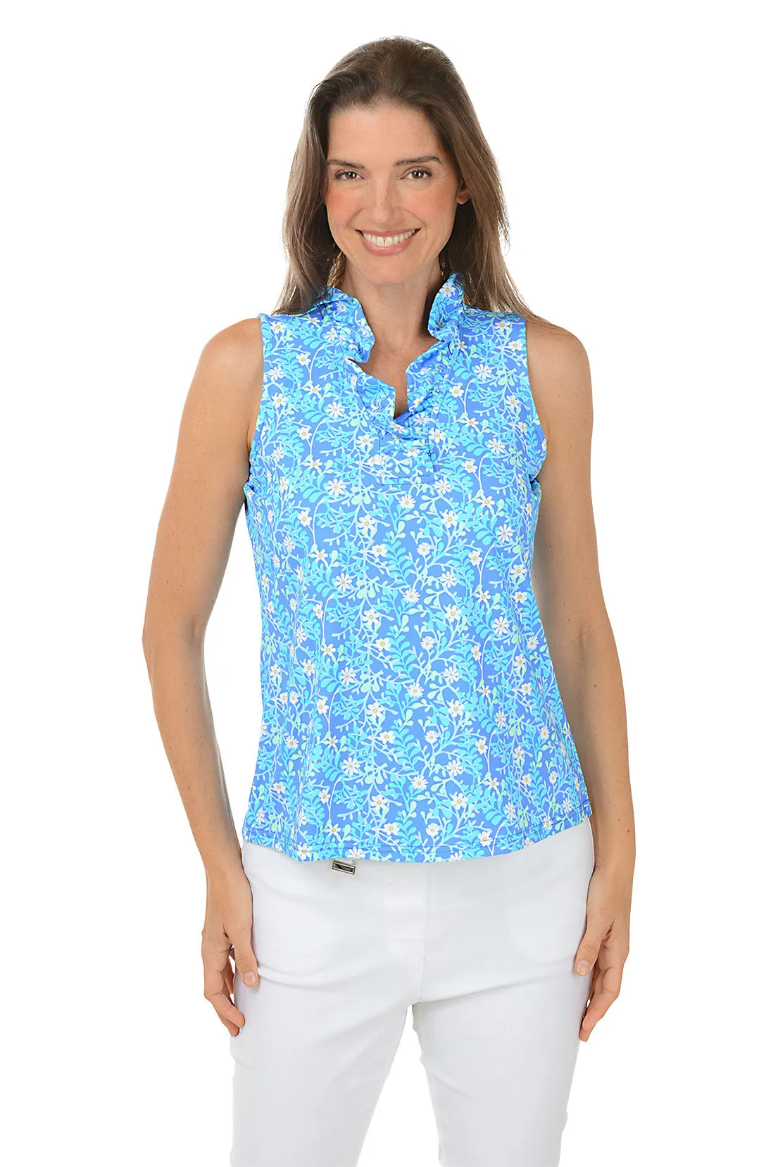 Spring Garden UPF50  Ruffle Sleeveless Top VentilatedArmholes