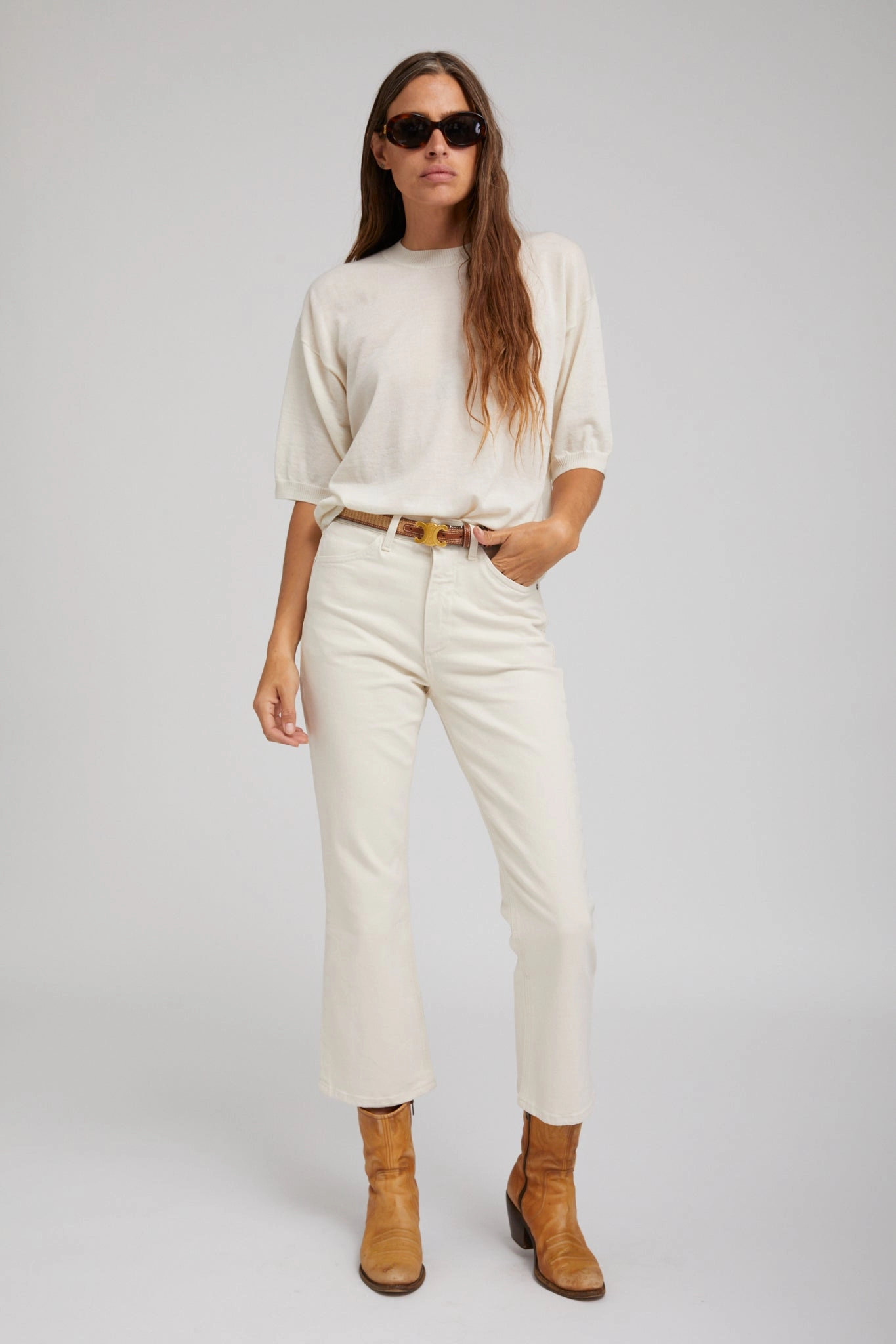 RibbedTexture TwillWeave Earhart Crop Flare Denim