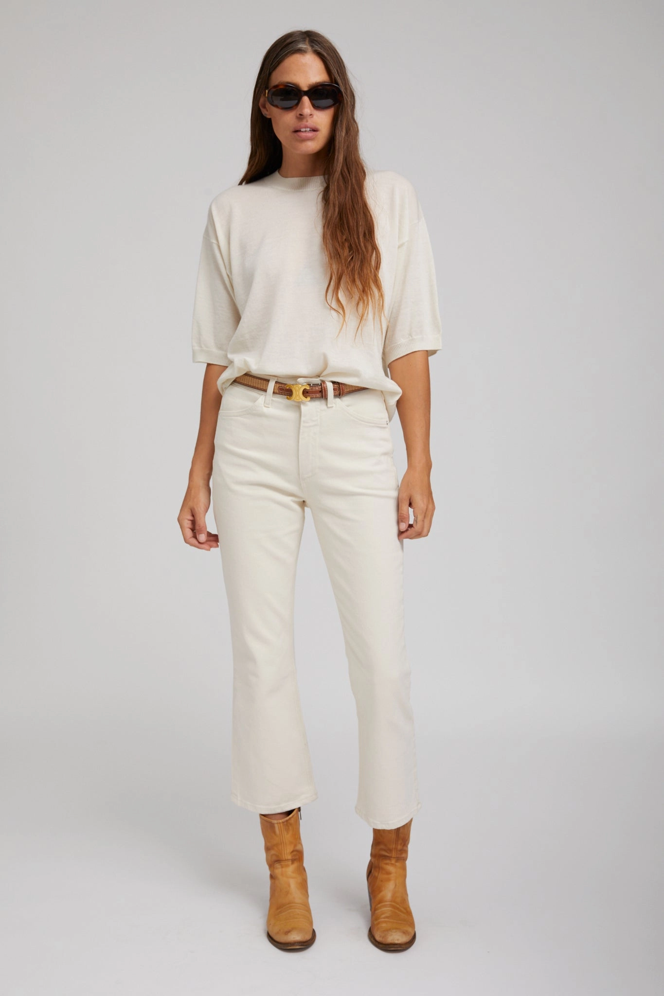 Earhart Crop Flare Denim High Density Knit Buttonless Closure