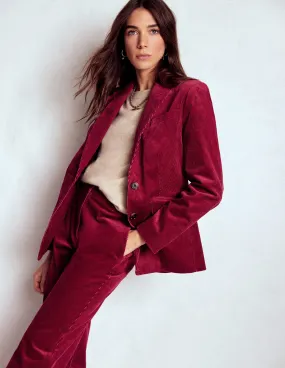 Neutral Style Stretchable Fabric Stamford Cord Blazer-Burgundy Red