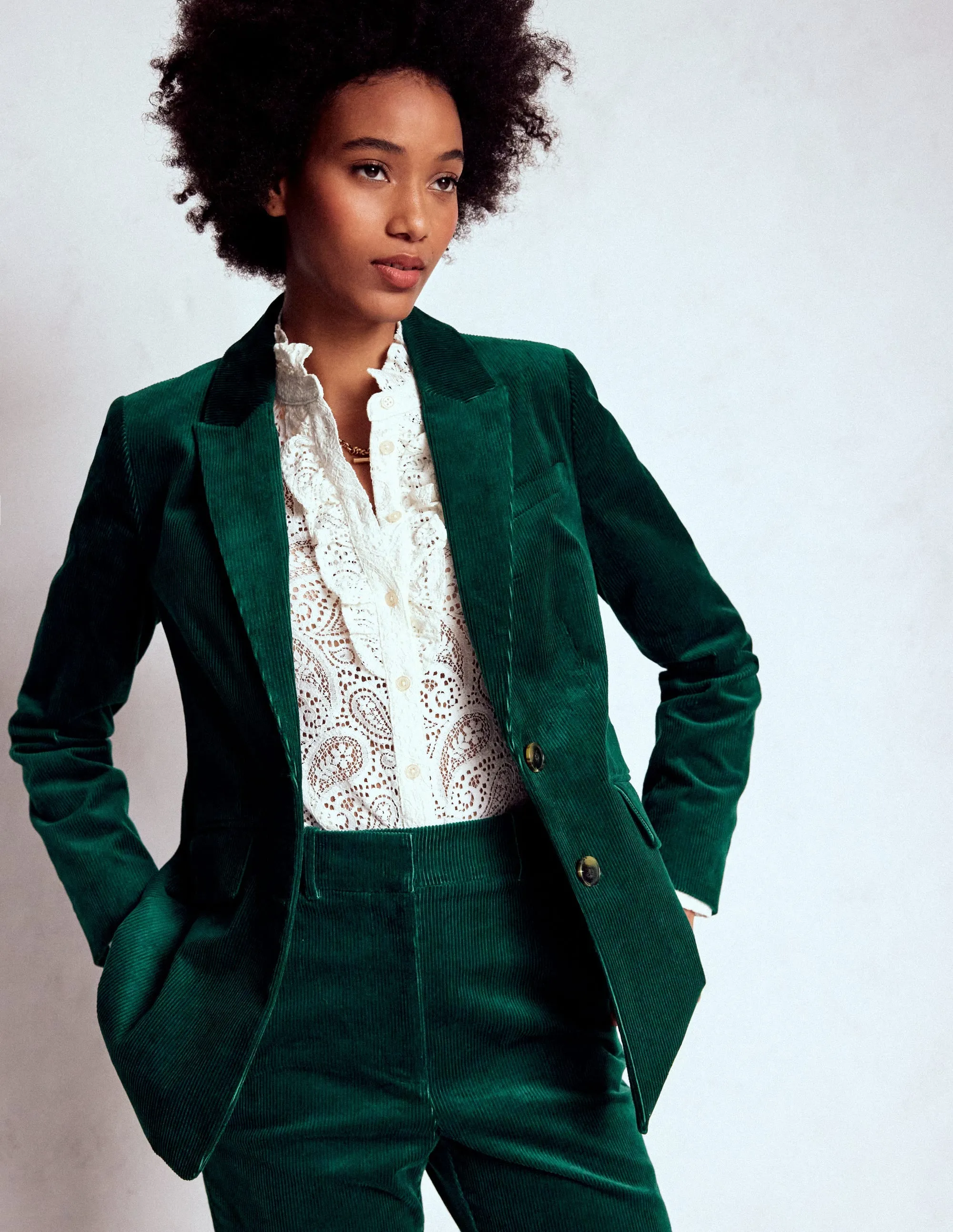 Flexible Side Gussets Stamford Cord Blazer-Fern